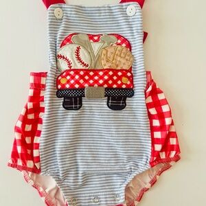 Striped Baby Romper with Sports Appliqué